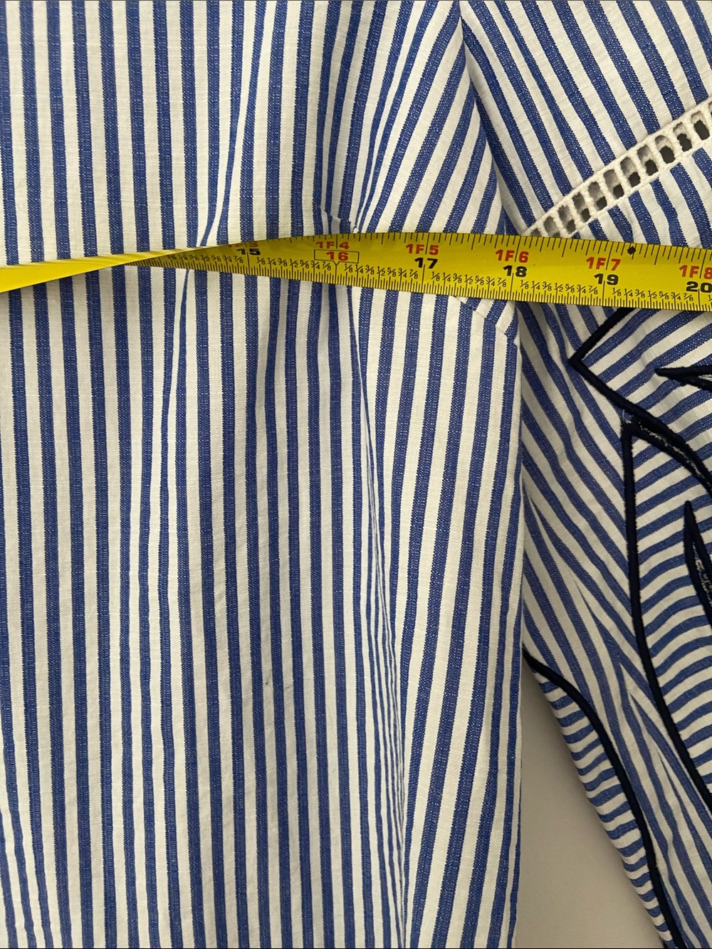 NWOT Tanya Taylor Striped Blue & White Embroidered Sleeve Top - Picture 6 of 11